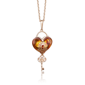 Подвеска «Ключик» из красного золота с янтарём 03-2703-00-271-1110-46