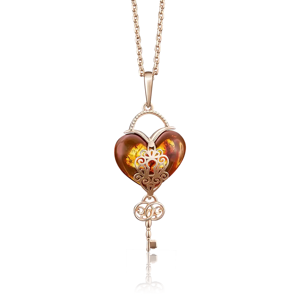 Подвеска «Ключик» из красного золота с янтарём 03-2703-00-271-1110-46