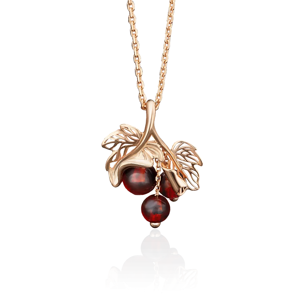Подвеска «Веточка смородины» из красного золота с янтарём 03-2706-00-271-1110-46
