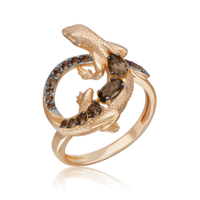 Кольцо «Ящерица» из красного золота с кварцем дымчатым 01-5780-00-202-1110