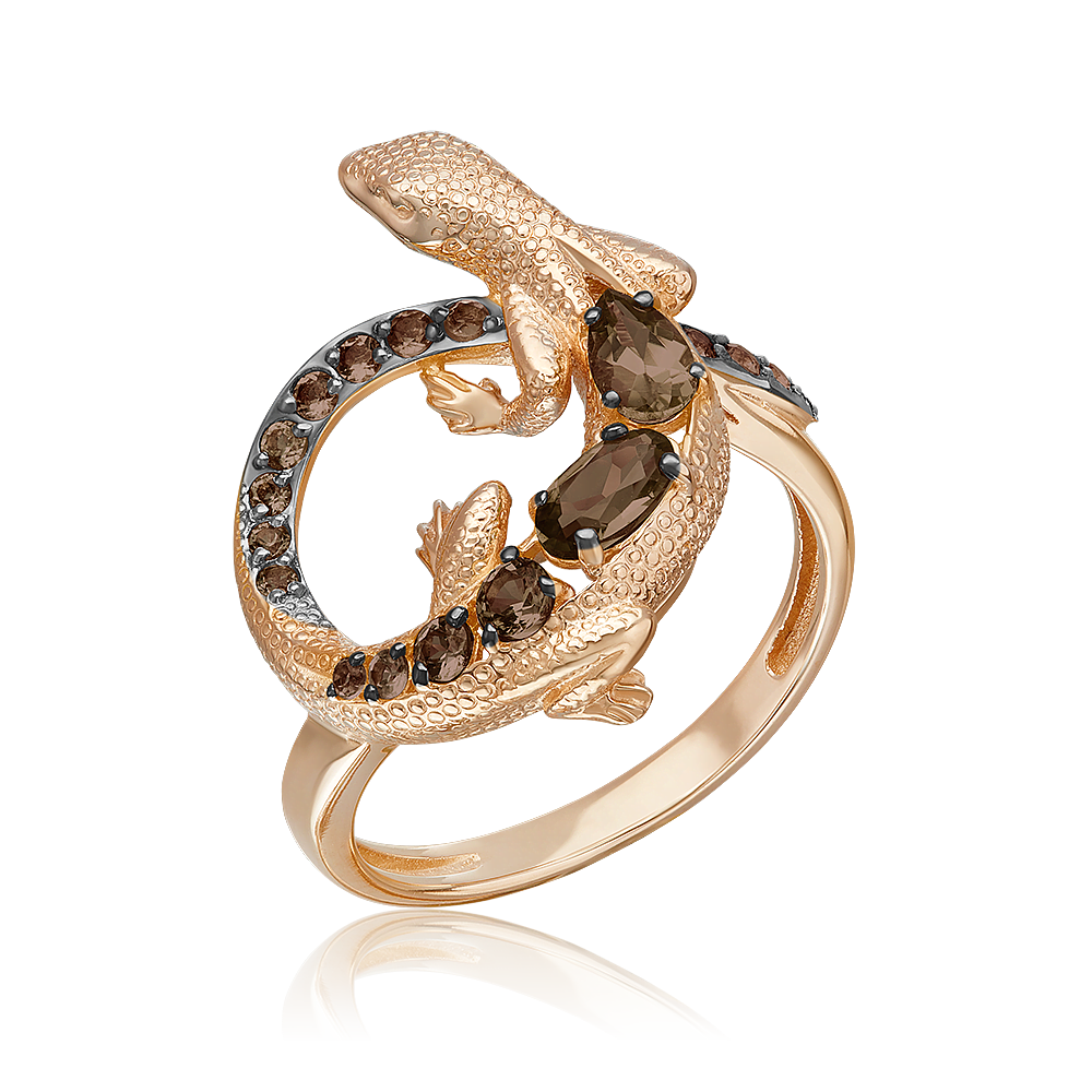 Кольцо «Ящерица» из красного золота с кварцем дымчатым 01-5780-00-202-1110