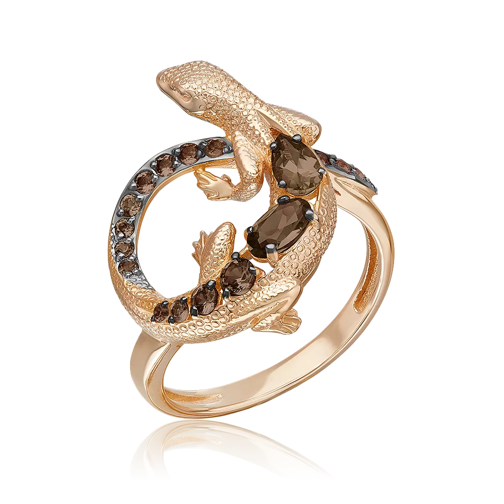 Кольцо «Ящерица» из красного золота с кварцем дымчатым 01-5780-00-202-1110