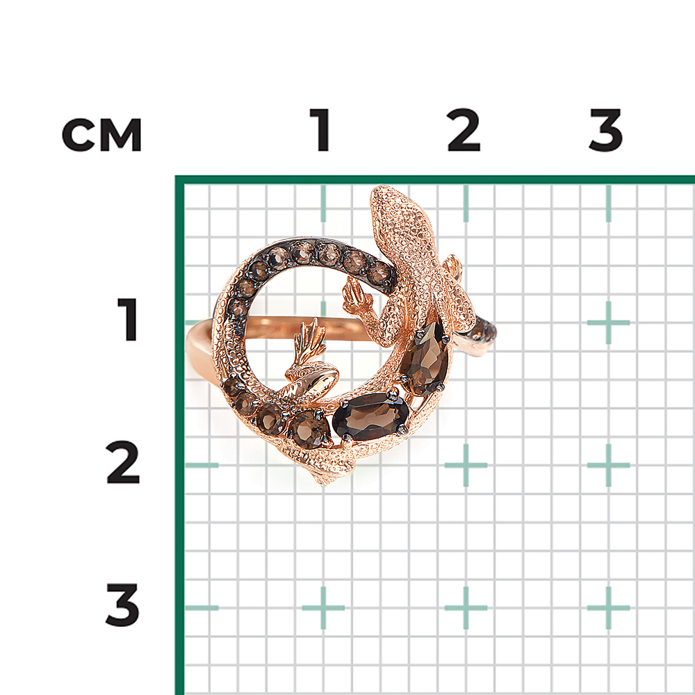 Кольцо «Ящерица» из красного золота с кварцем дымчатым 01-5780-00-202-1110