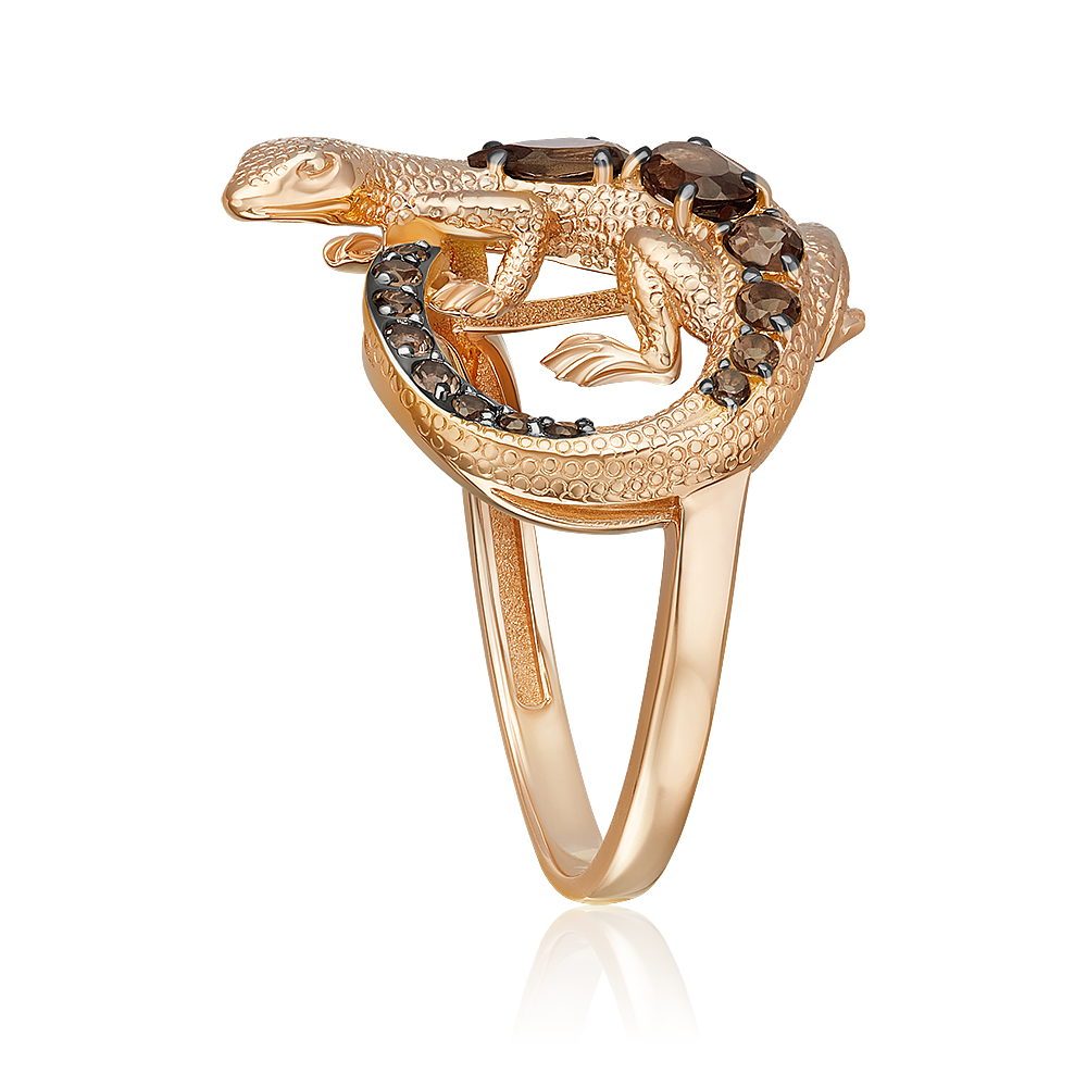 Кольцо «Ящерица» из красного золота с кварцем дымчатым 01-5780-00-202-1110