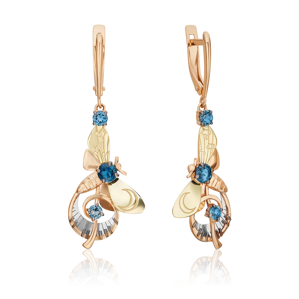 Серьги «Мелодия ночи» с английским замком из комбинированного золота с топазами 02-4862-00-201-1140