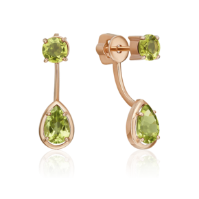 Серьги-джекеты из красного золота с хризолитами