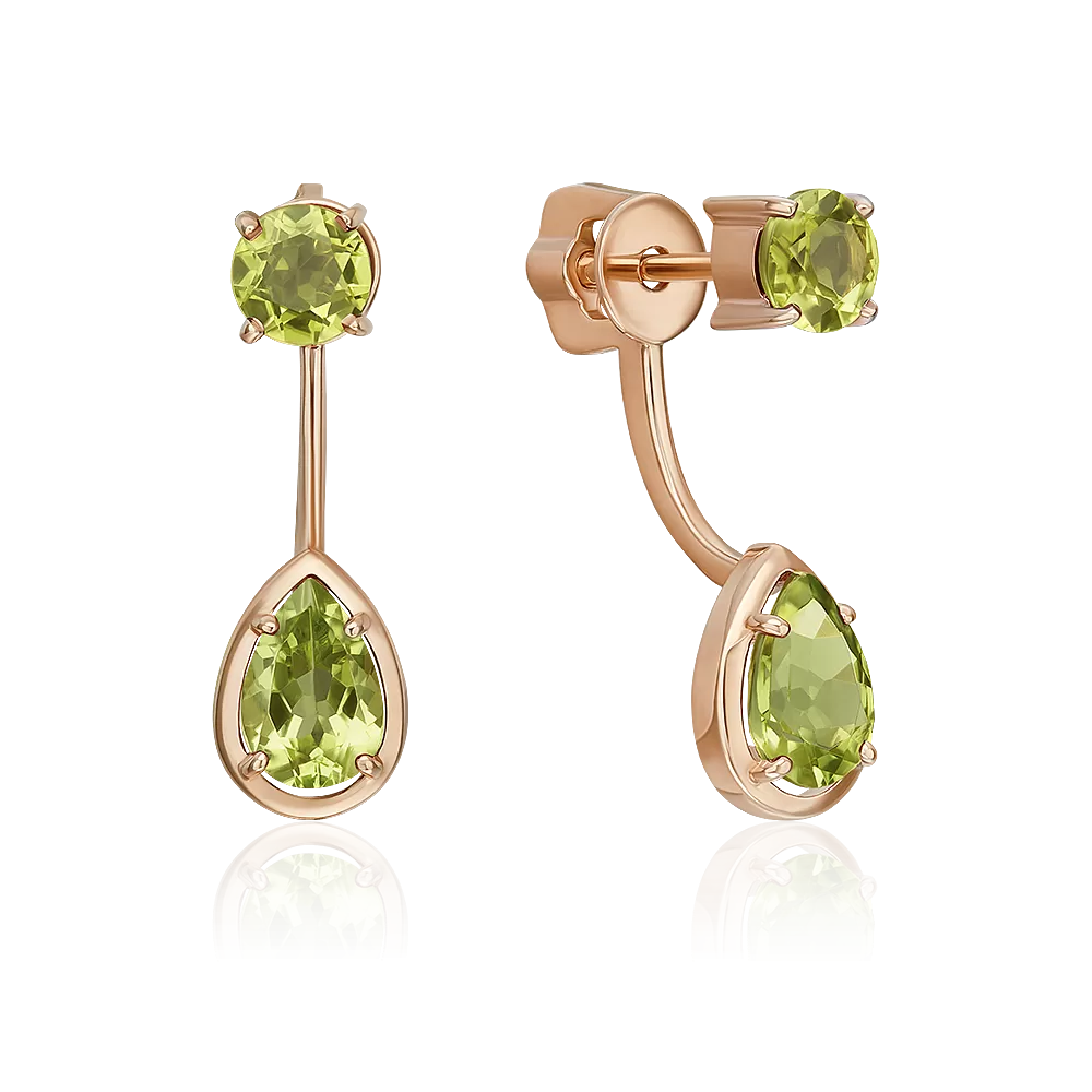 Серьги-джекеты из красного золота с хризолитами 02-5394-00-205-1110
