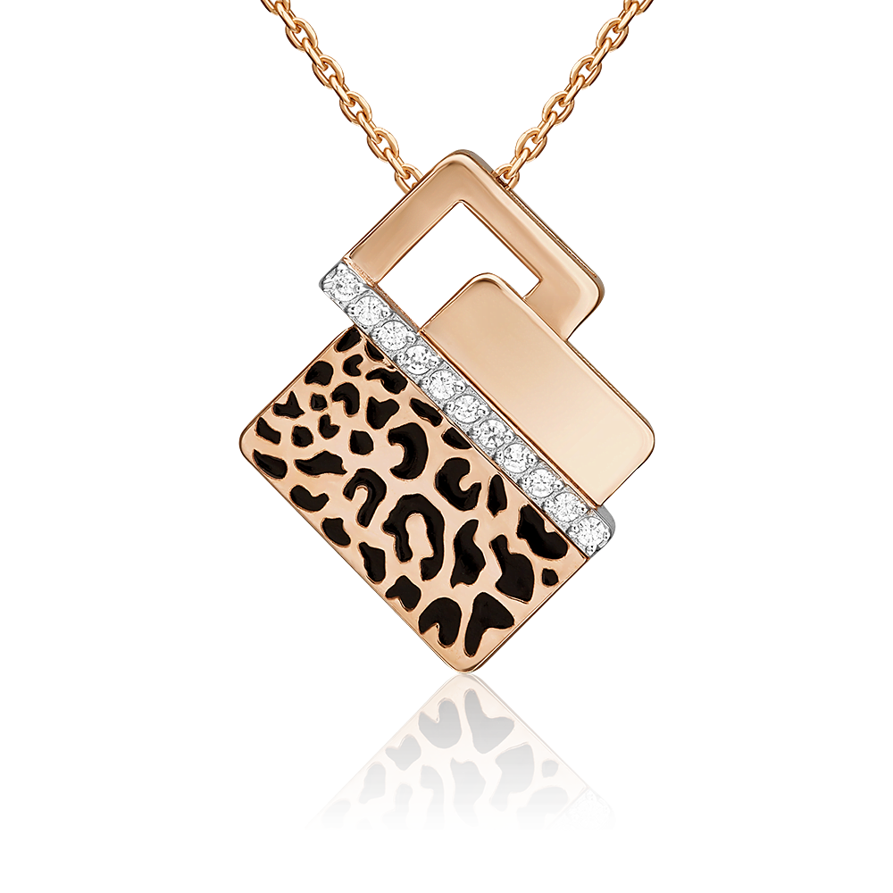 Подвеска с принтом «Леопард» из красного золота с фианитами и эмалью 03-3442-00-401-1110