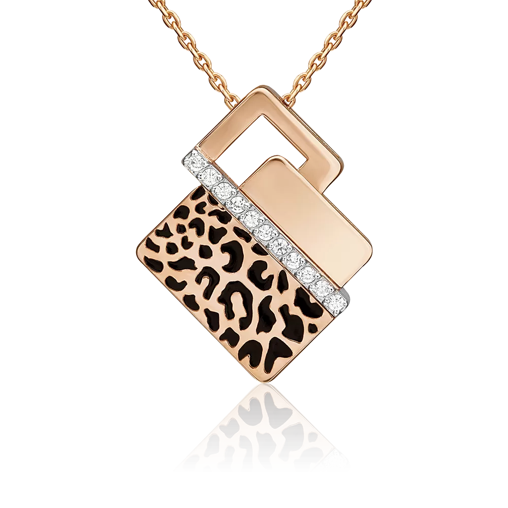 Подвеска с принтом «Леопард» из красного золота с фианитами и эмалью 03-3442-00-401-1110