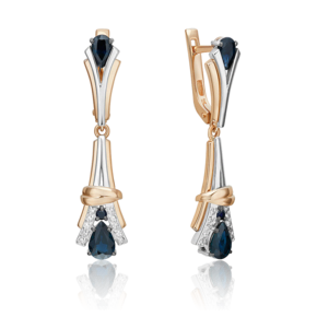 Серьги с английским замком из комбинированного золота с сапфирами и бриллиантами 02-5219-00-105-1111