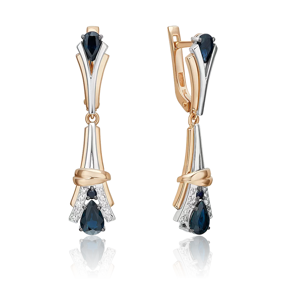 Серьги с английским замком из комбинированного золота с сапфирами и бриллиантами 02-5219-00-105-1111