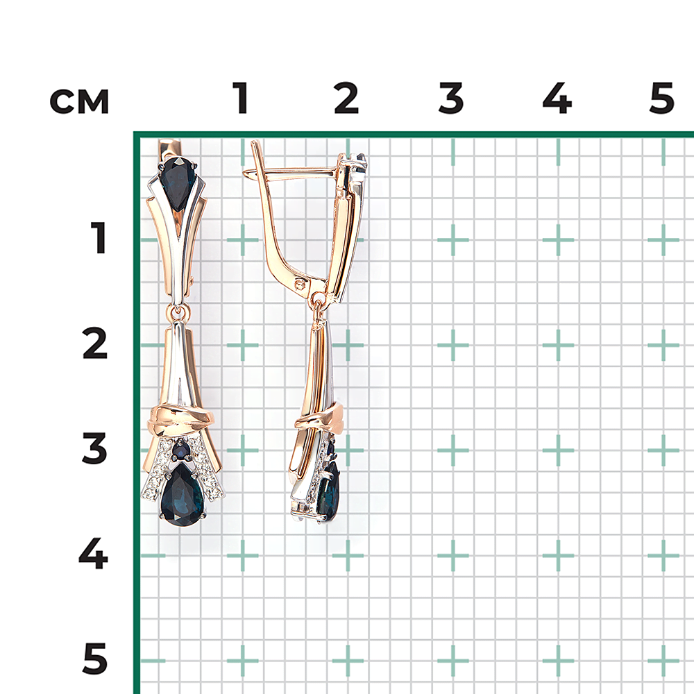 Серьги с английским замком из комбинированного золота с сапфирами и бриллиантами 02-5219-00-105-1111