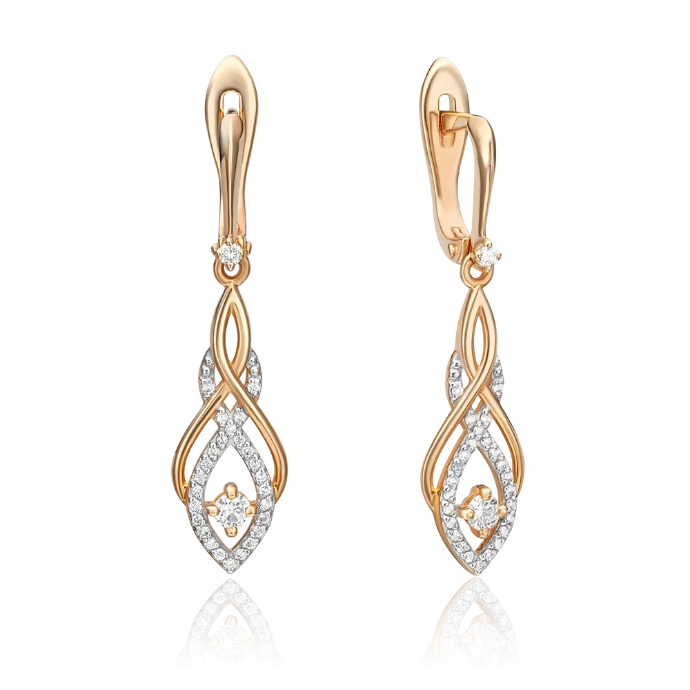 Серьги с английским замком из красного золота с бриллиантами 02-0916-00-101-1110-30