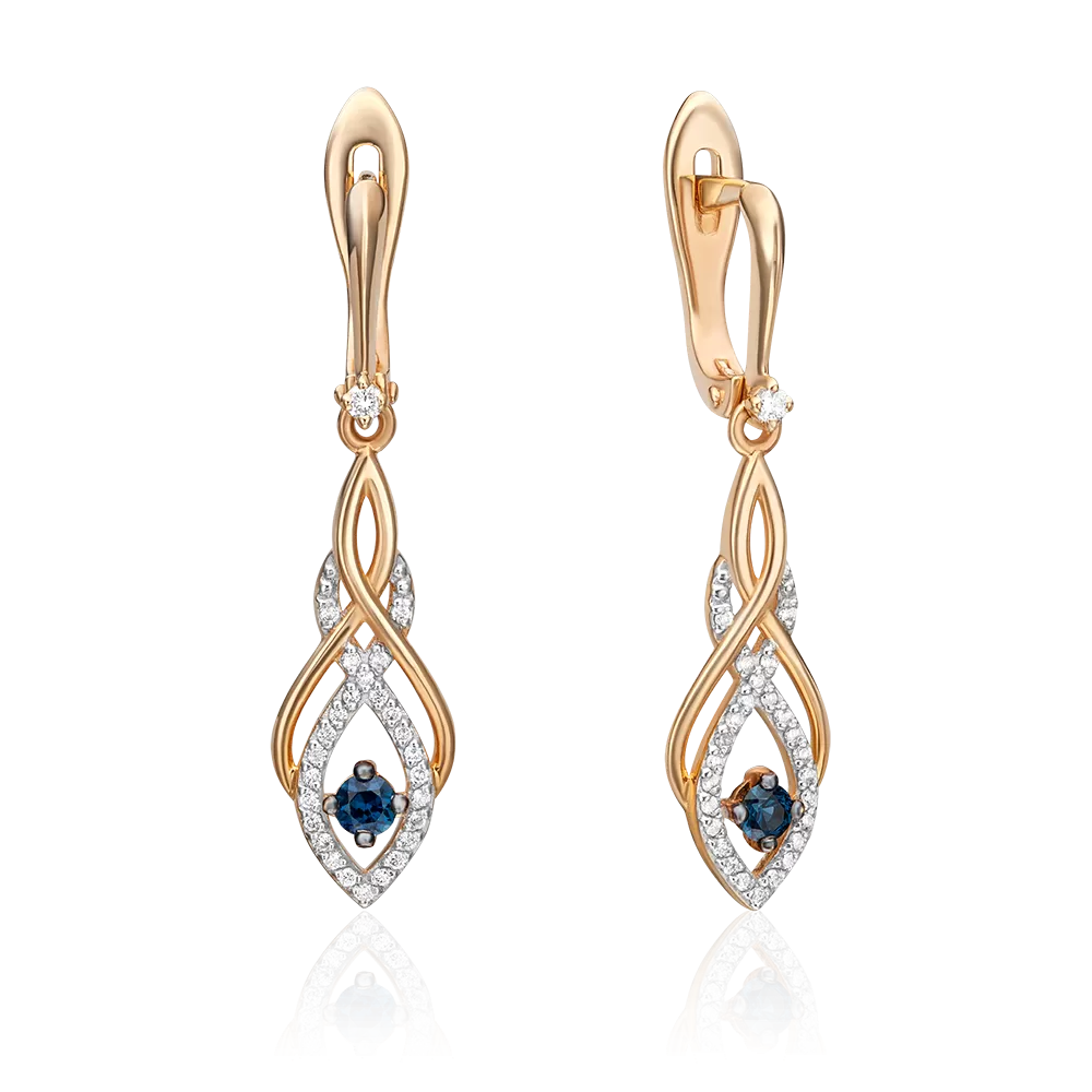 Серьги с английским замком из красного золота с сапфиром и бриллиантами 02-0916-00-105-1110-30