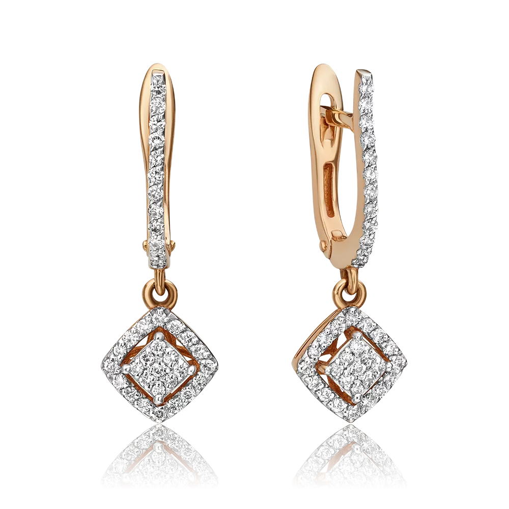 Серьги с английским замком из красного золота с бриллиантами 02-0917-00-101-1110-30