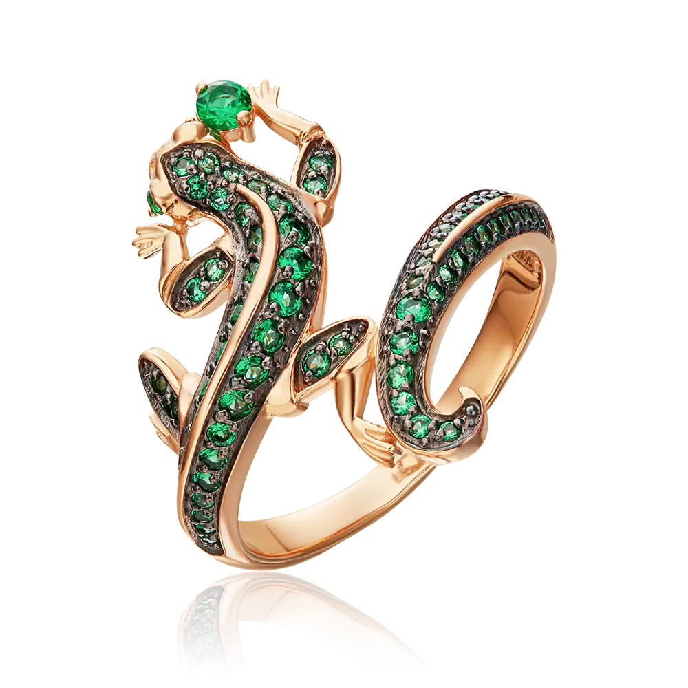 Кольцо «Ящерица» из красного золота с фианитами 01-3337-00-404-1110-52