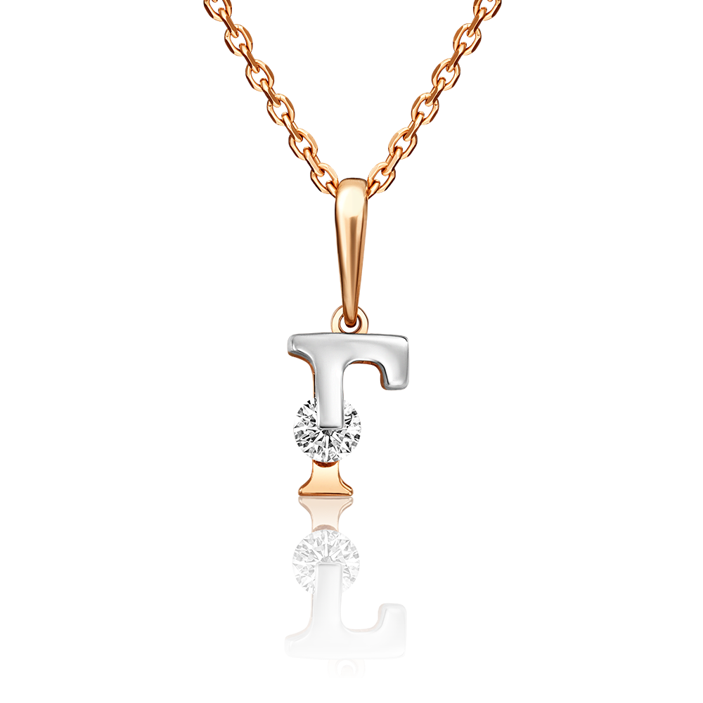 Подвеска «Буква Г» из комбинированного золота с фианитом 03-3119-Г-501-1111-38