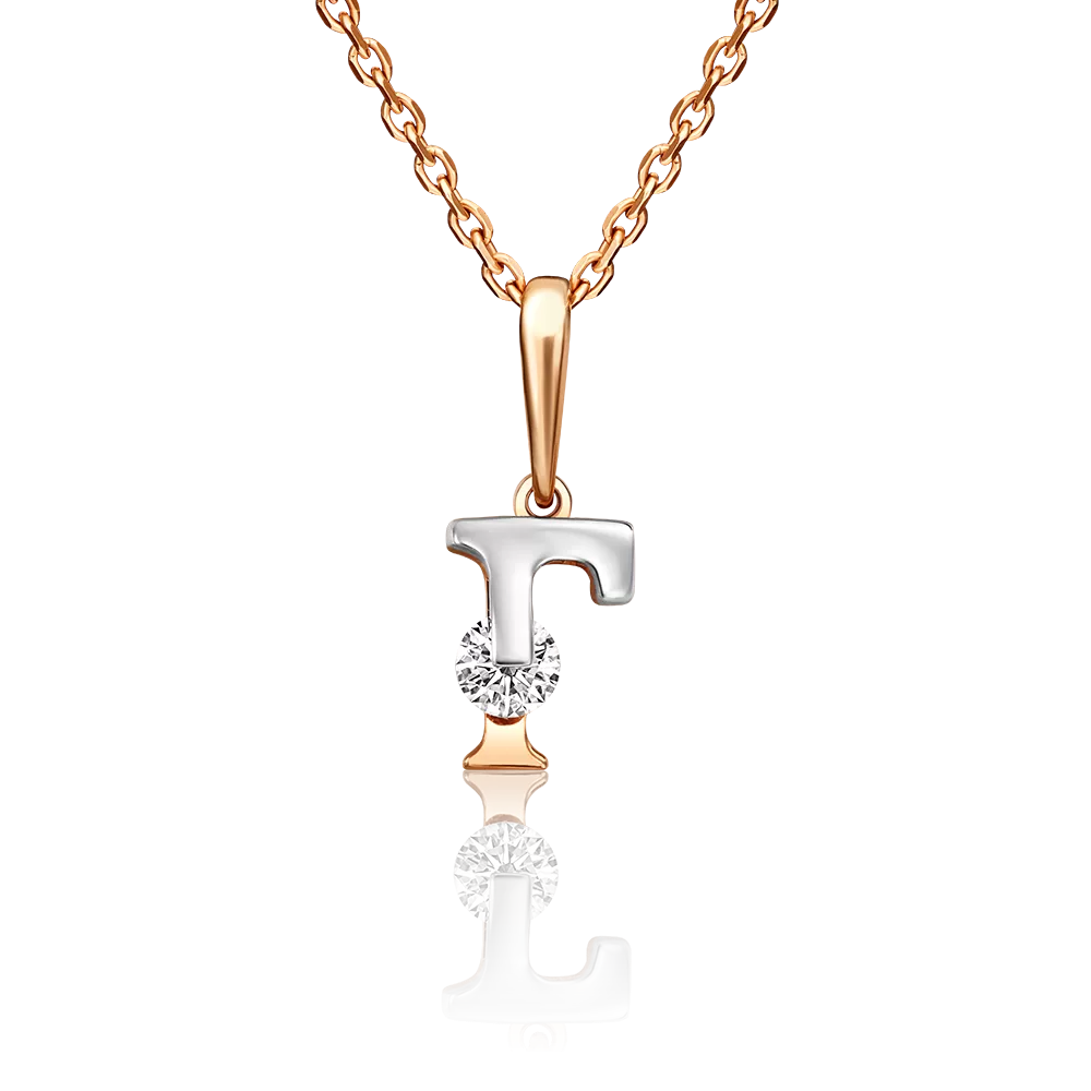 Подвеска «Буква Г» из комбинированного золота с фианитом 03-3119-Г-501-1111-38