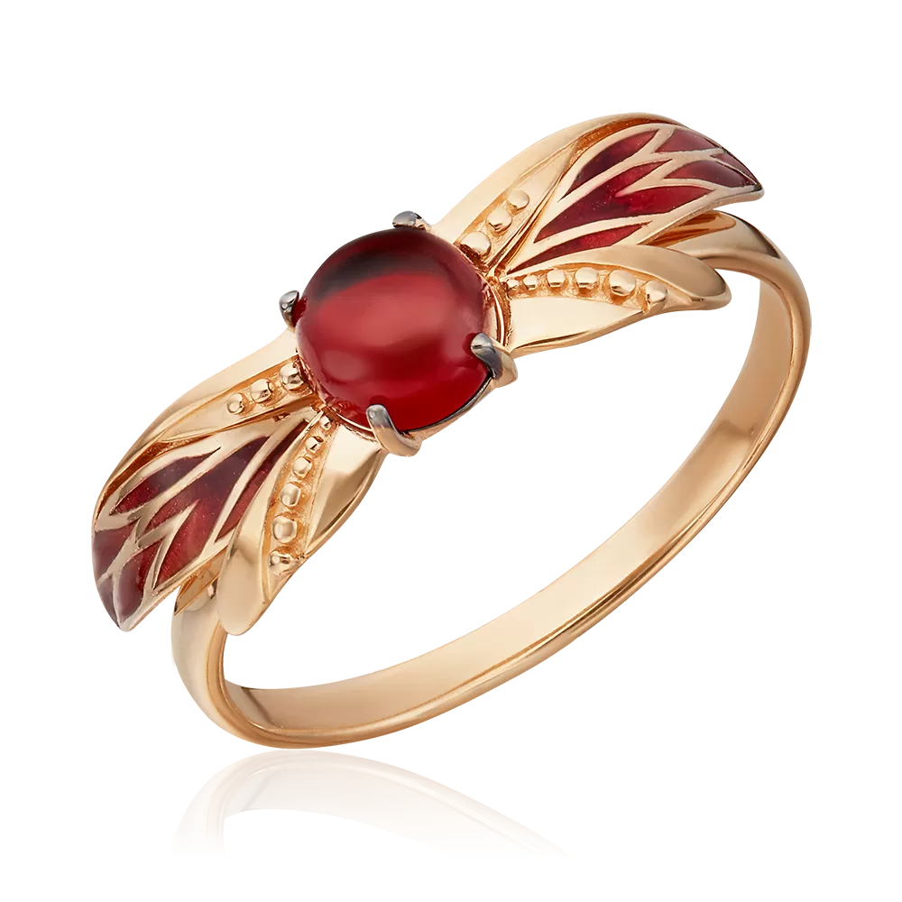 Кольцо «Стрекоза» из красного золота с гранатом и эмалью 01-5455-00-204-1110-57