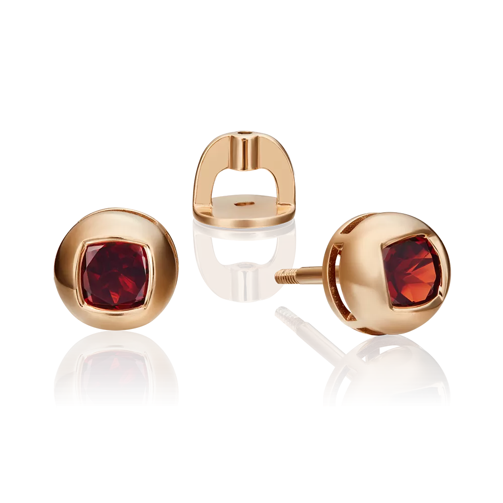 Серьги-пусеты из красного золота с гранатом 02-4559-00-204-1110-57