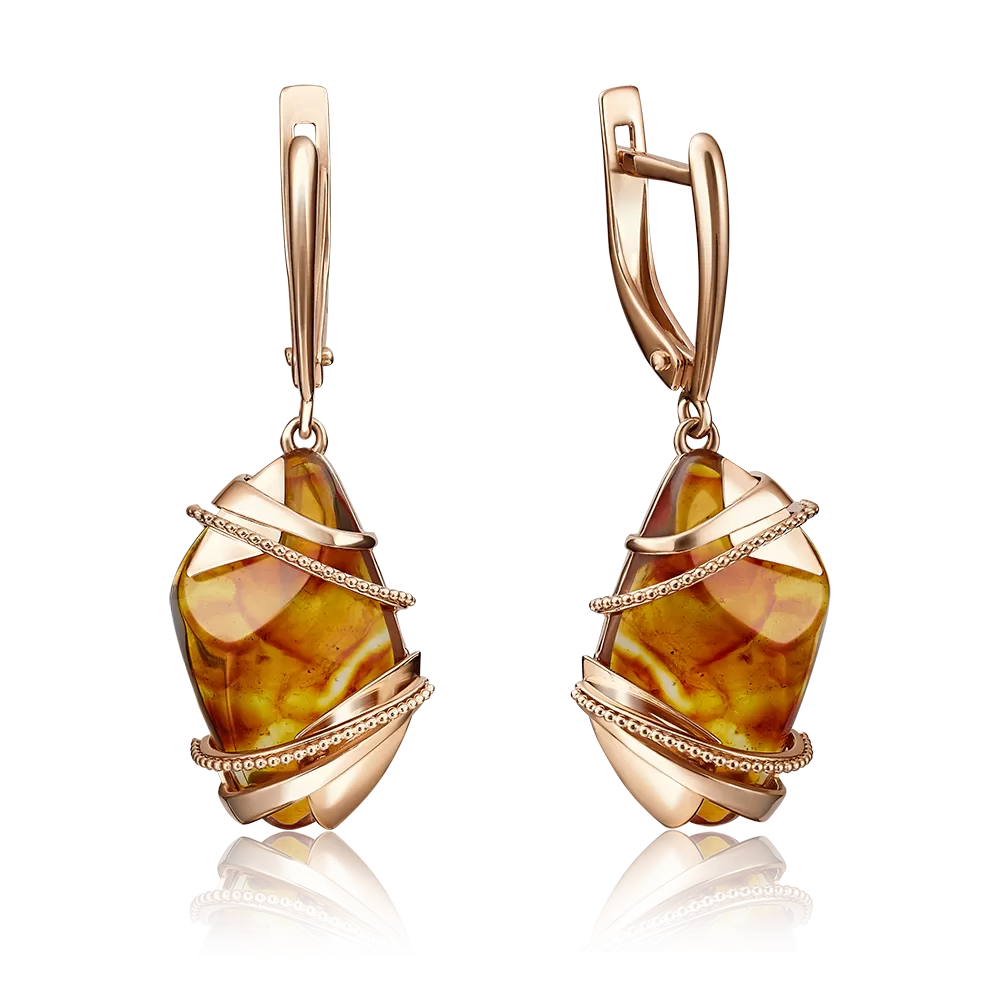 Серьги с английским замком из красного золота с янтарём 02-4095-00-271-1110-46