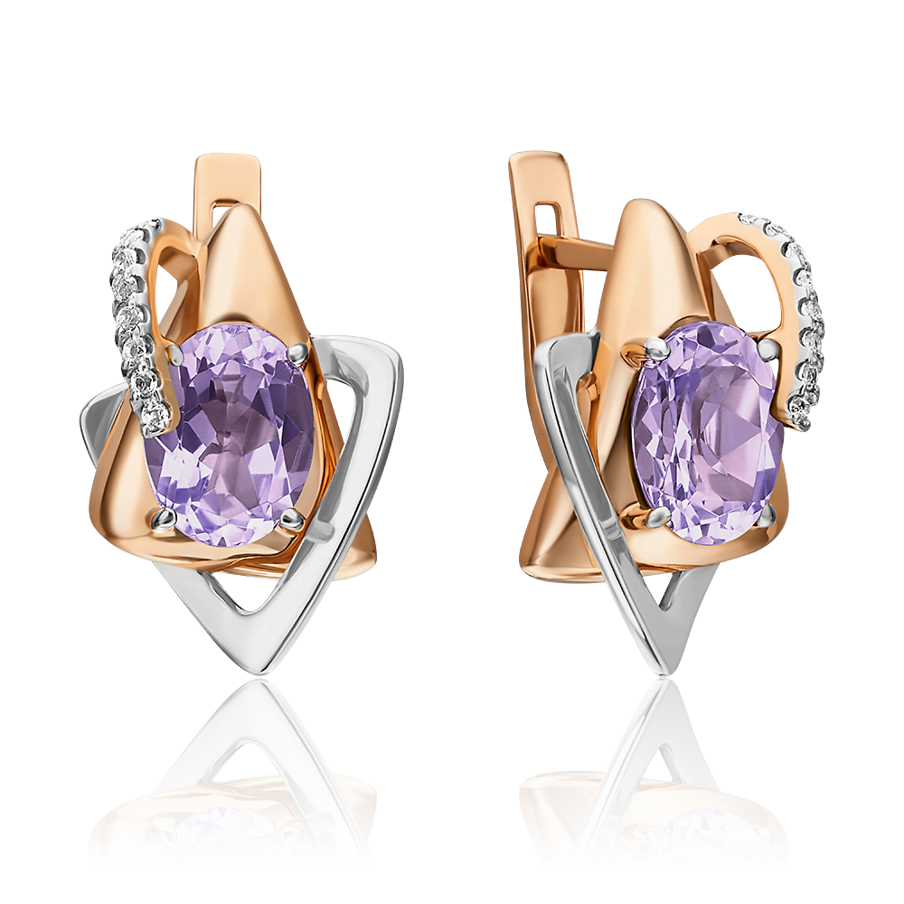 Серьги с английским замком из комбинированного золота с аметистом и натуральными топазами white 02-4405-00-225-1111-57