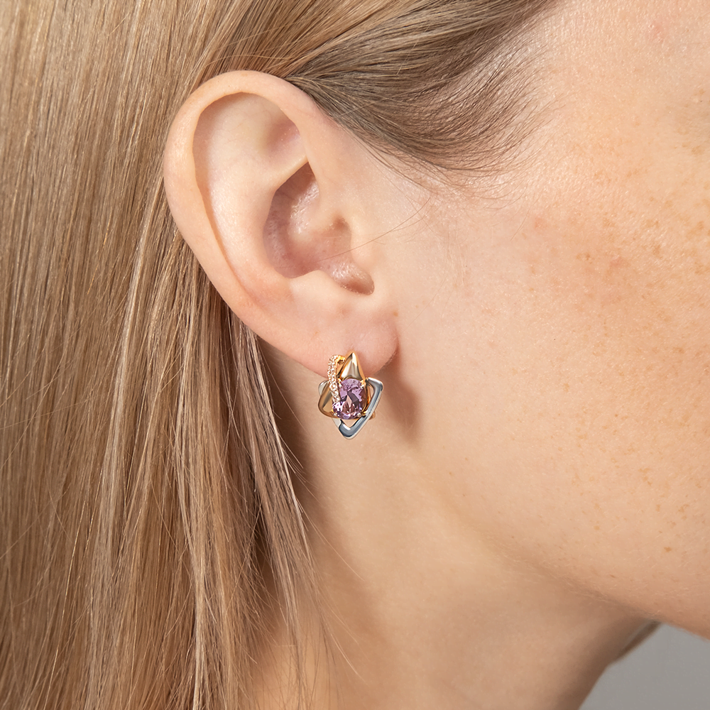 Серьги с английским замком из комбинированного золота с аметистом и натуральными топазами white 02-4405-00-225-1111-57