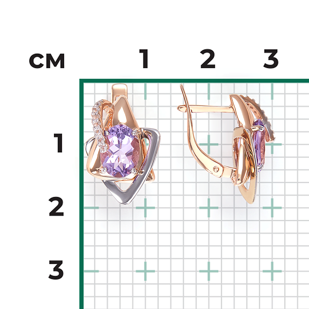 Серьги с английским замком из комбинированного золота с аметистом и натуральными топазами white 02-4405-00-225-1111-57