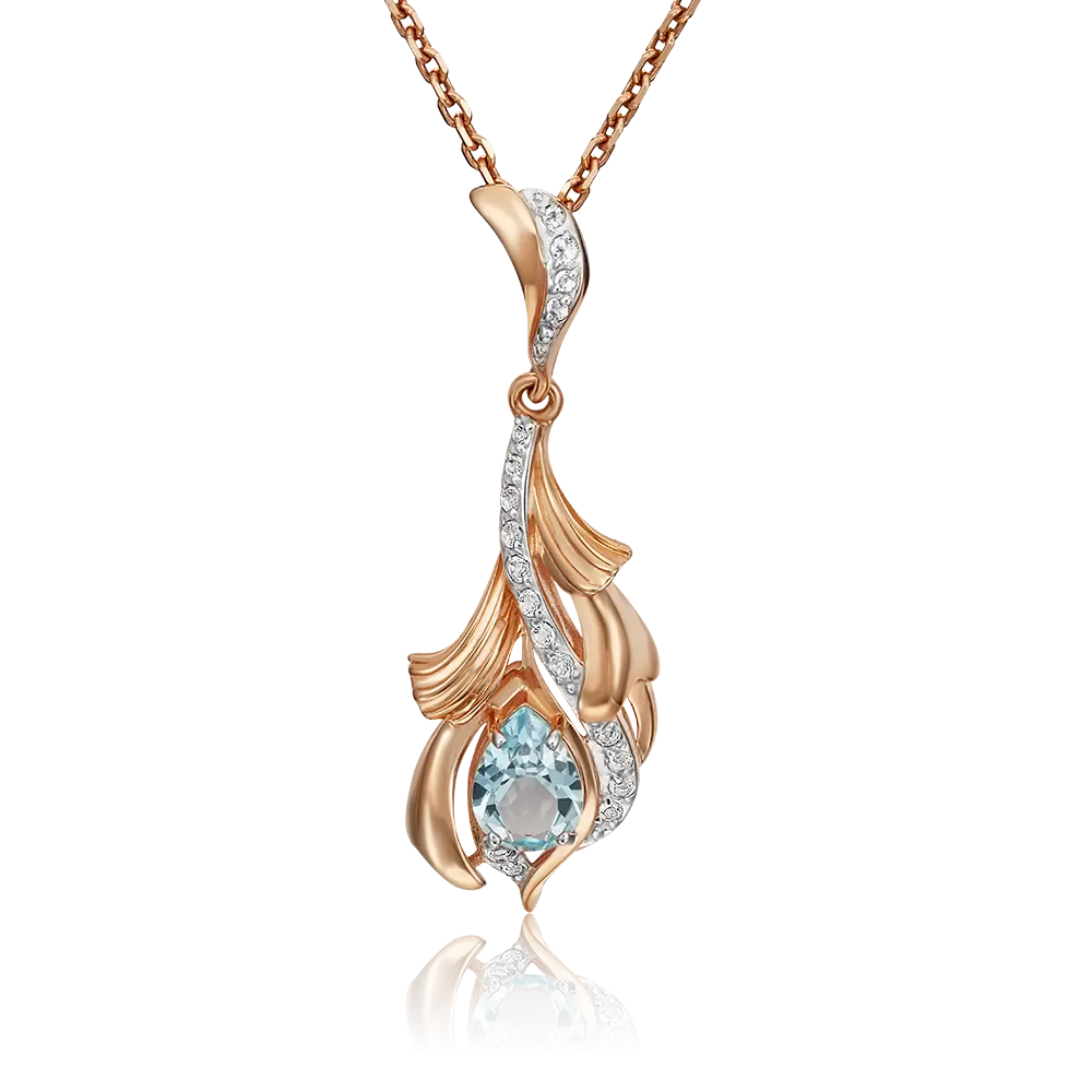 Подвеска «Перо жар-птицы» из красного золота с топазом и натуральными топазами white 03-3109-00-201-1110-57