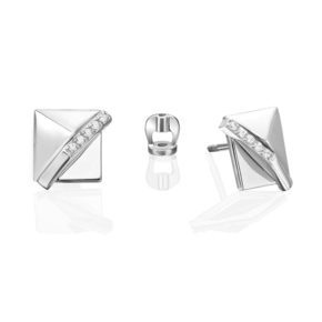 Серьги-пусеты из белого золота с фианитами