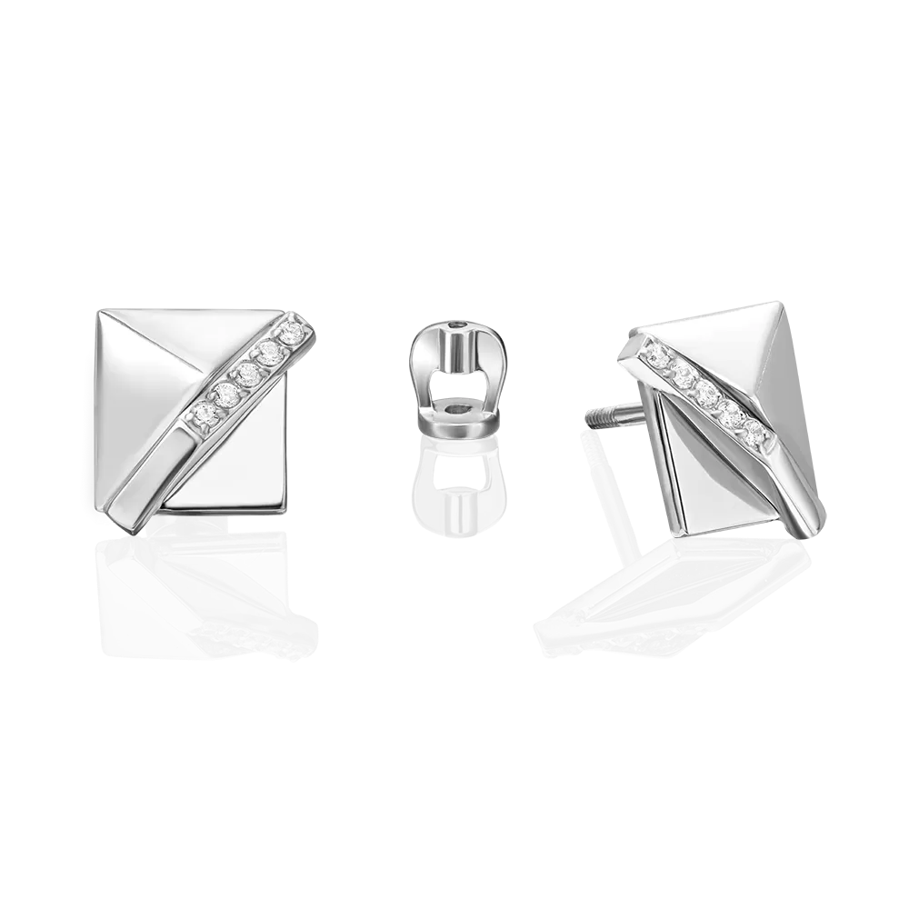 Серьги-пусеты из белого золота с фианитами 02-5130-00-401-1120