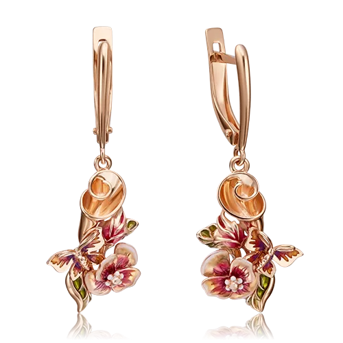 Серьги «Послание лета» с английским замком из красного золота с эмалью 02-4254-00-000-1110-59