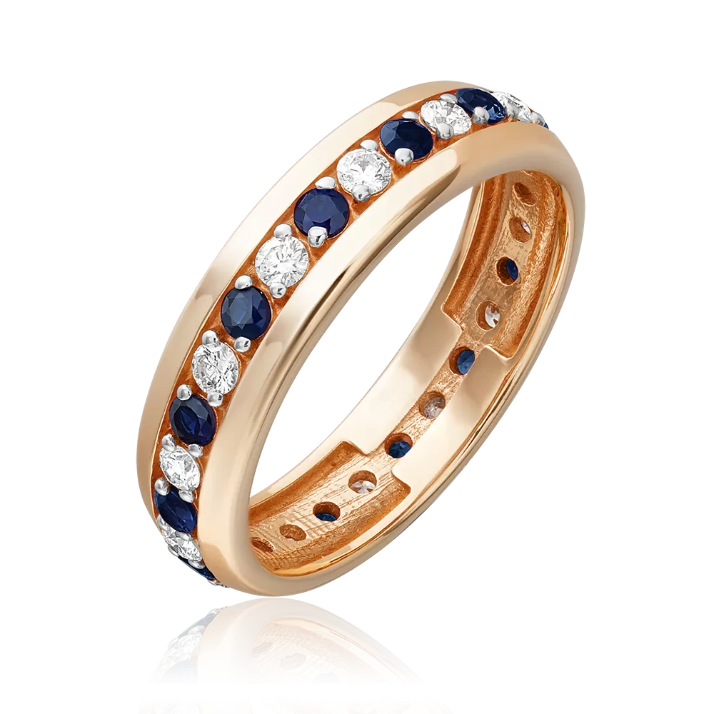 Кольцо из красного золота с бриллиантами и сапфирами 01-1090-00-105-1110-30