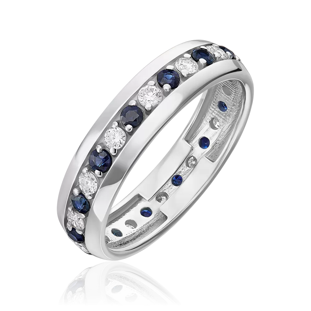 Кольцо из белого золота с бриллиантами и сапфирами 01-1091-00-105-1120-30