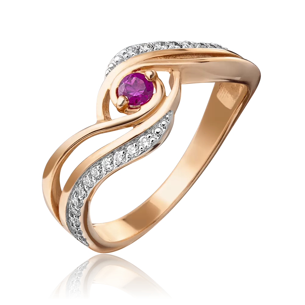 Кольцо из красного золота с рубином и бриллиантами 01-0881-00-107-1110-30