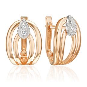 Серьги с английским замком из комбинированного золота с фианитами 02-5540-00-401-1111