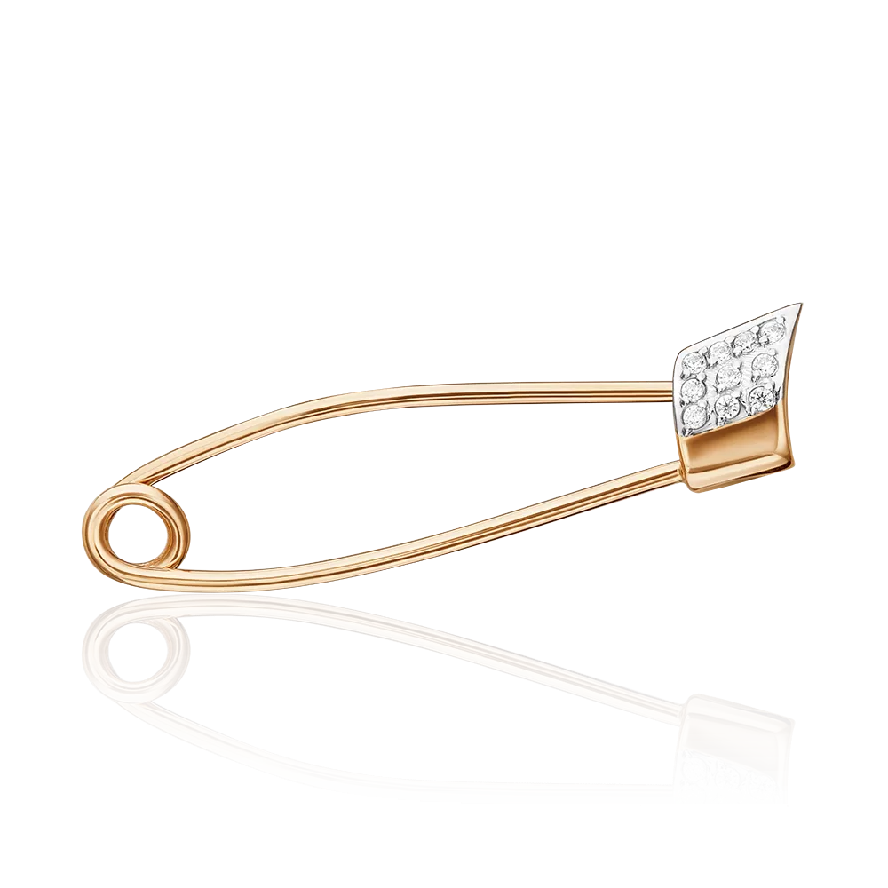 Брошь-булавка из красного золота с фианитами 04-0013-00-401-1110-03