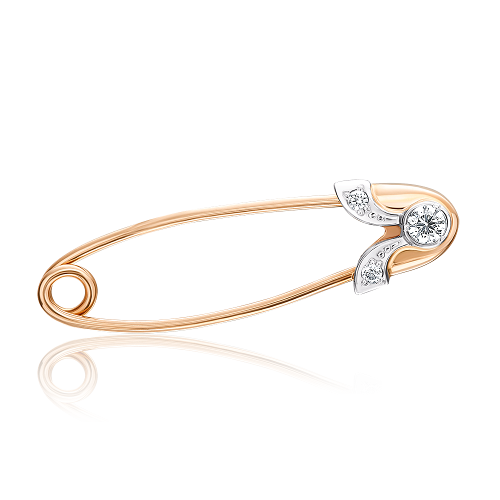 Брошь-булавка из комбинированного золота с фианитами 04-0015-00-401-1111-03