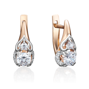 Серьги с английским замком из красного золота с фианитами