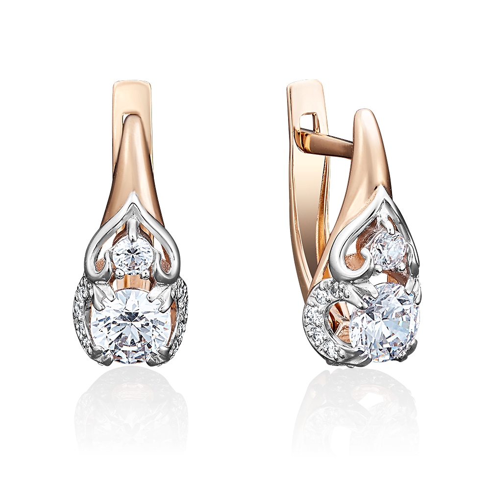 Серьги с английским замком из красного золота с фианитами 02-3802-00-501-1110-38