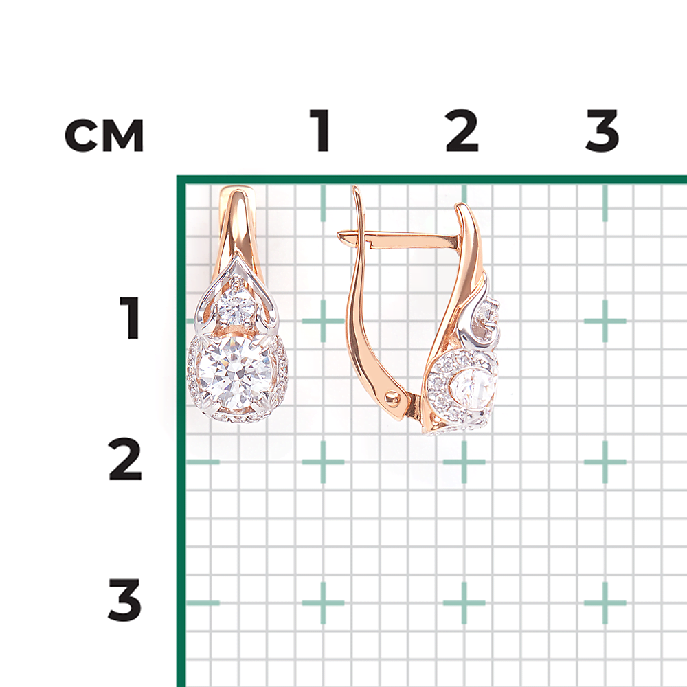 Серьги с английским замком из красного золота с фианитами 02-3802-00-501-1110-38