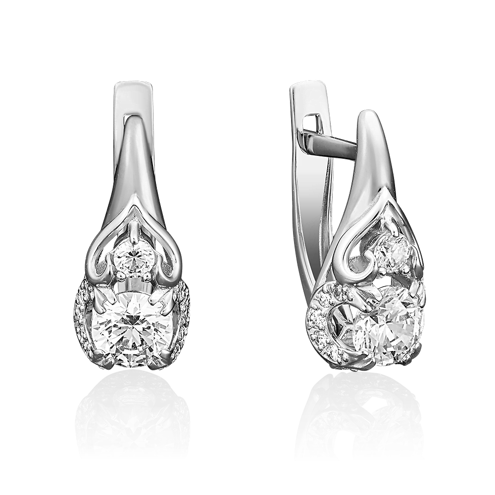 Серьги с английским замком из белого золота с фианитами 02-3802-00-501-1120-38