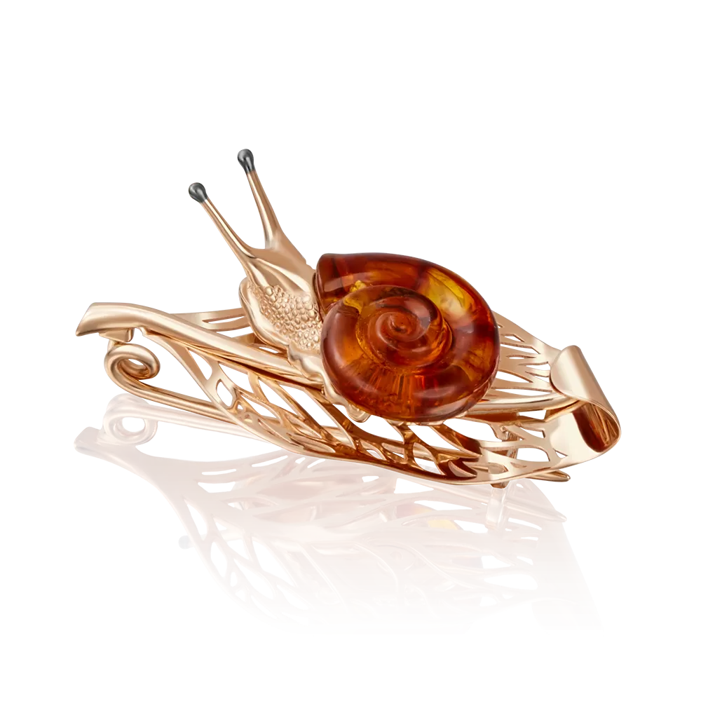 Брошь «Улитка» из красного золота с янтарём 04-0155-01-271-1110-46