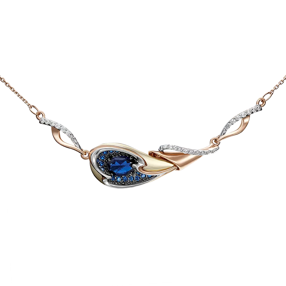 Колье из красного золота с сапфирами и бриллиантами 07-0204-00-105-1110-30