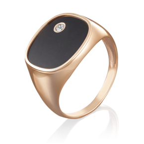 Печатка из красного золота с фианитом и эмалью 01-4977-00-401-1110-25