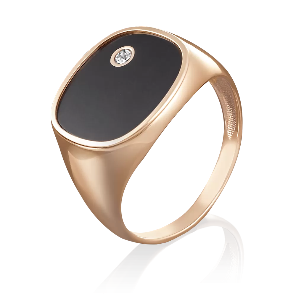 Печатка из красного золота с фианитом и эмалью 01-4977-00-401-1110-25