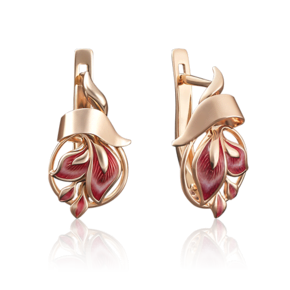 Серьги «Лилии» с английским замком из красного золота с эмалью 02-3866-00-000-1110-25