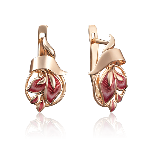 Серьги «Лилии» с английским замком из красного золота с эмалью 02-3866-00-000-1110-25