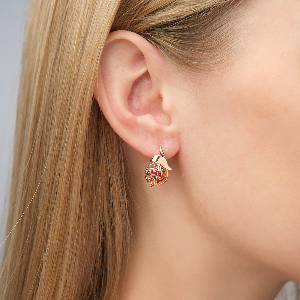 Серьги «Лилии» с английским замком из красного золота с эмалью 02-3866-00-000-1110-25