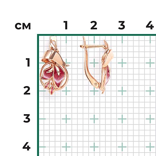 Серьги «Лилии» с английским замком из красного золота с эмалью 02-3866-00-000-1110-25